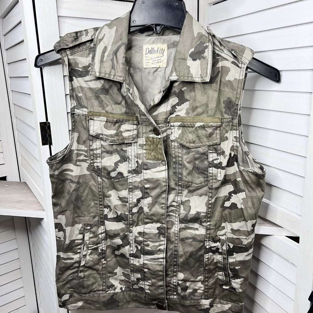 Dolled Up Camouflage Utility Vest Juniors Women's XL Sleeveless Military‎ Style